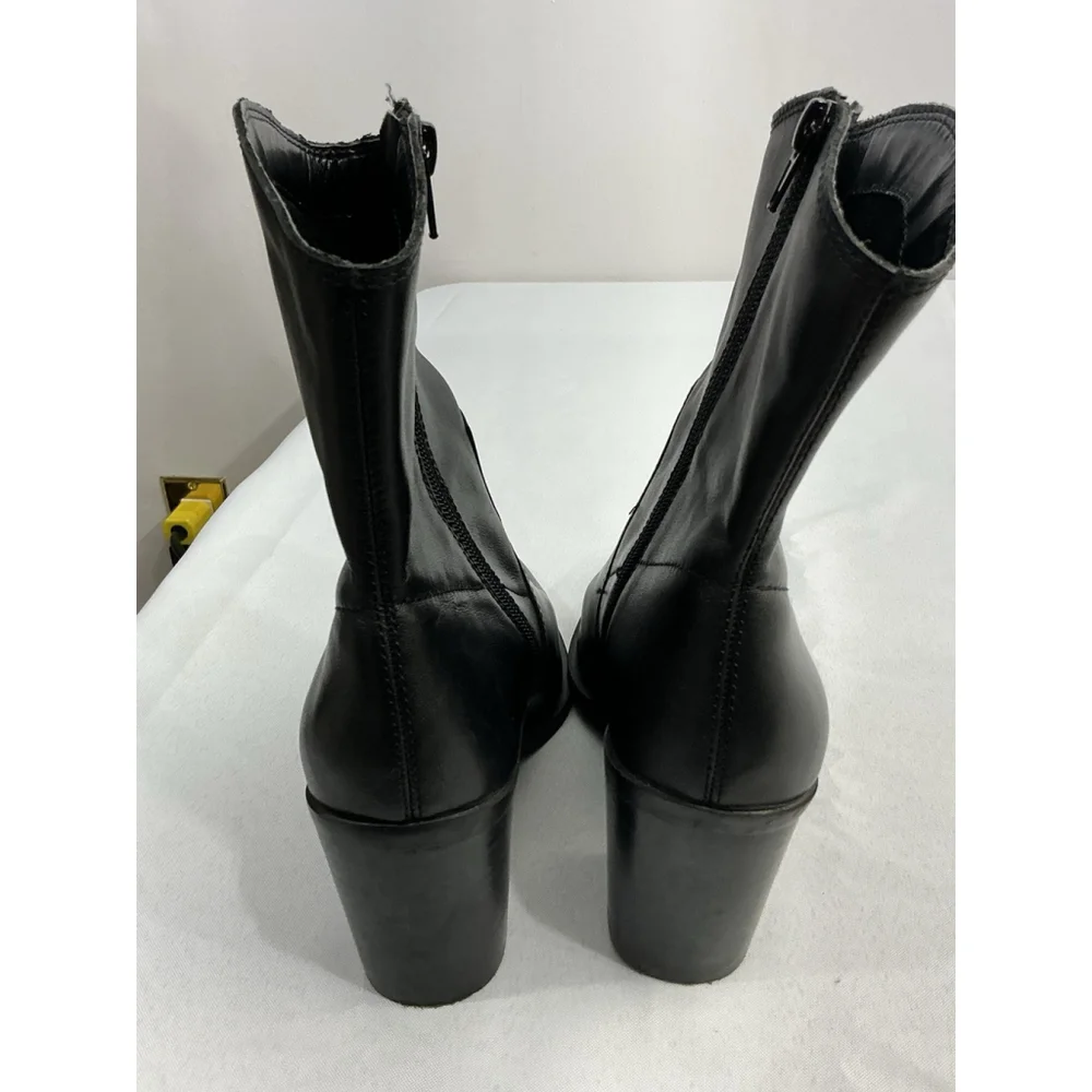 Womans Express Western Style Boots 7 Black Side Zip Pointed Toe Block Heel